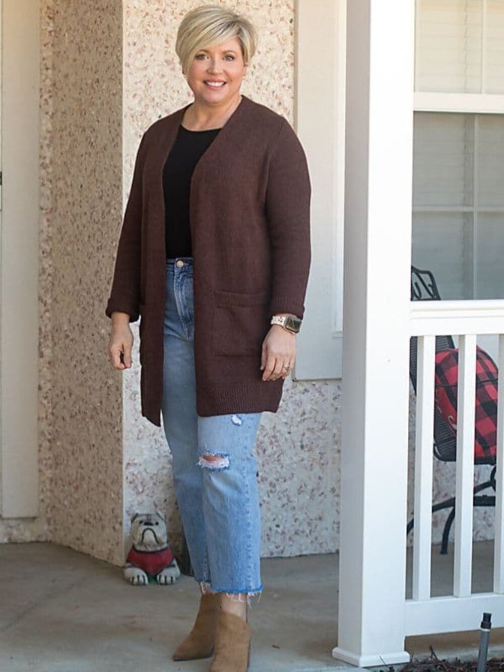Brown Open Front Long  Cardigan Gap